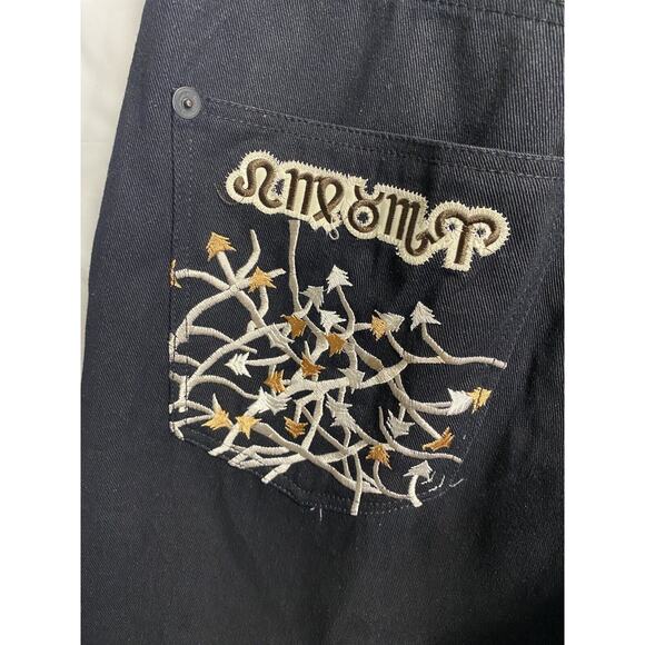 Vintage Raw Blue Jeans Black Denim Baggy Y2K Zodiac Grunge Rap Embroidered 34/34 - Picture 4 of 9